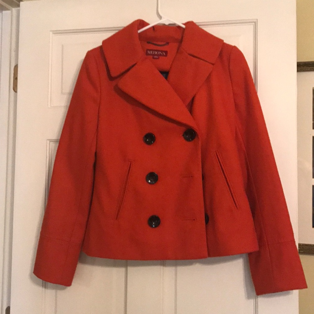 Super cute orange pea coat!